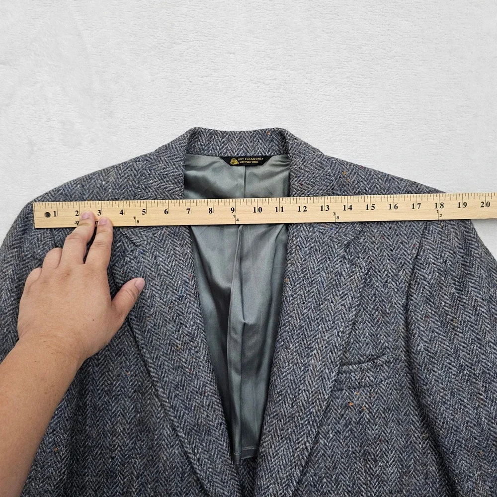 Club Room Harris Tweed Blazer Mens 40R Blue Gray Herringbone Wool Sport Coat Ivy